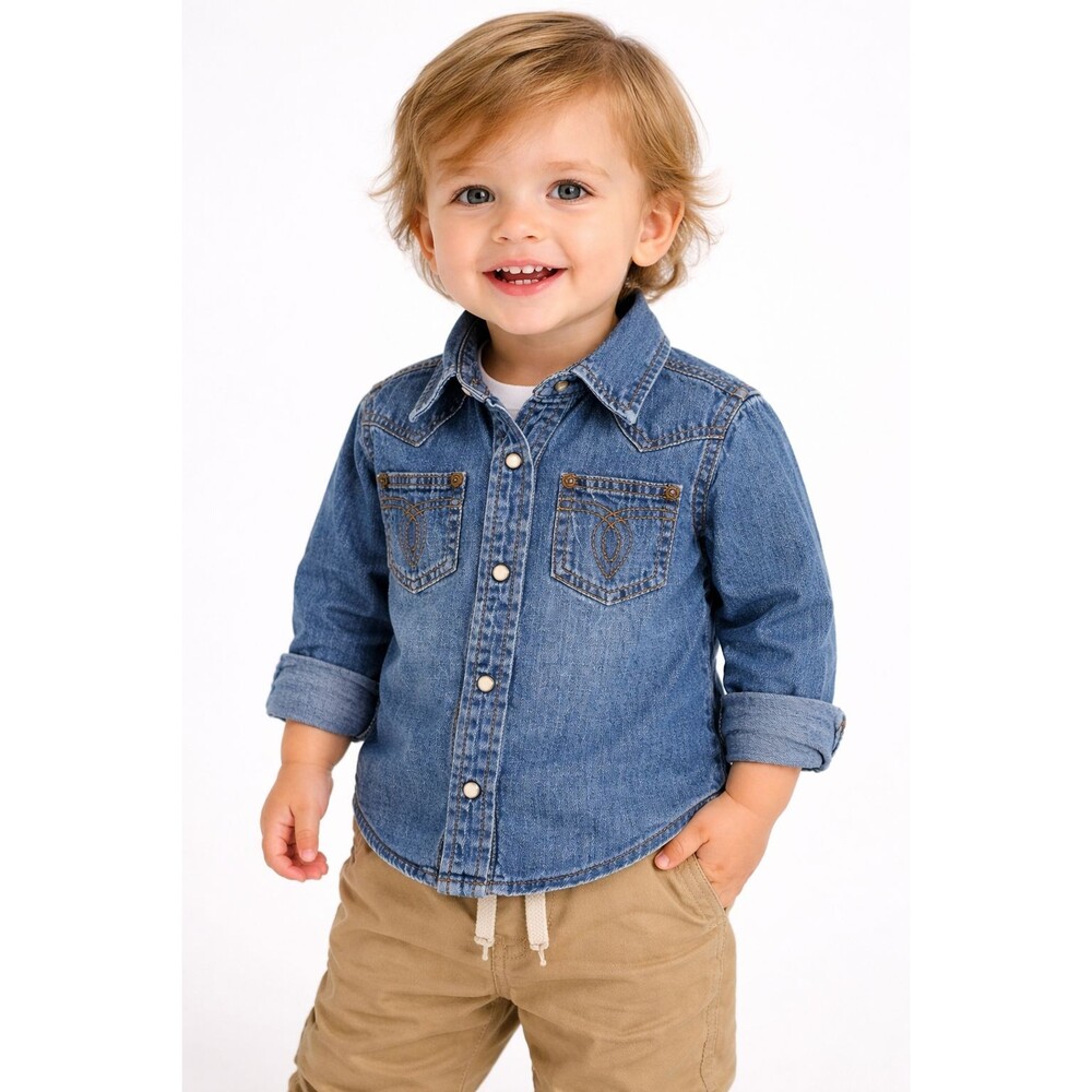Janie and Jack Baby Boy Denim Shirt 18-24 Months Blue Cowboy Button Down Western